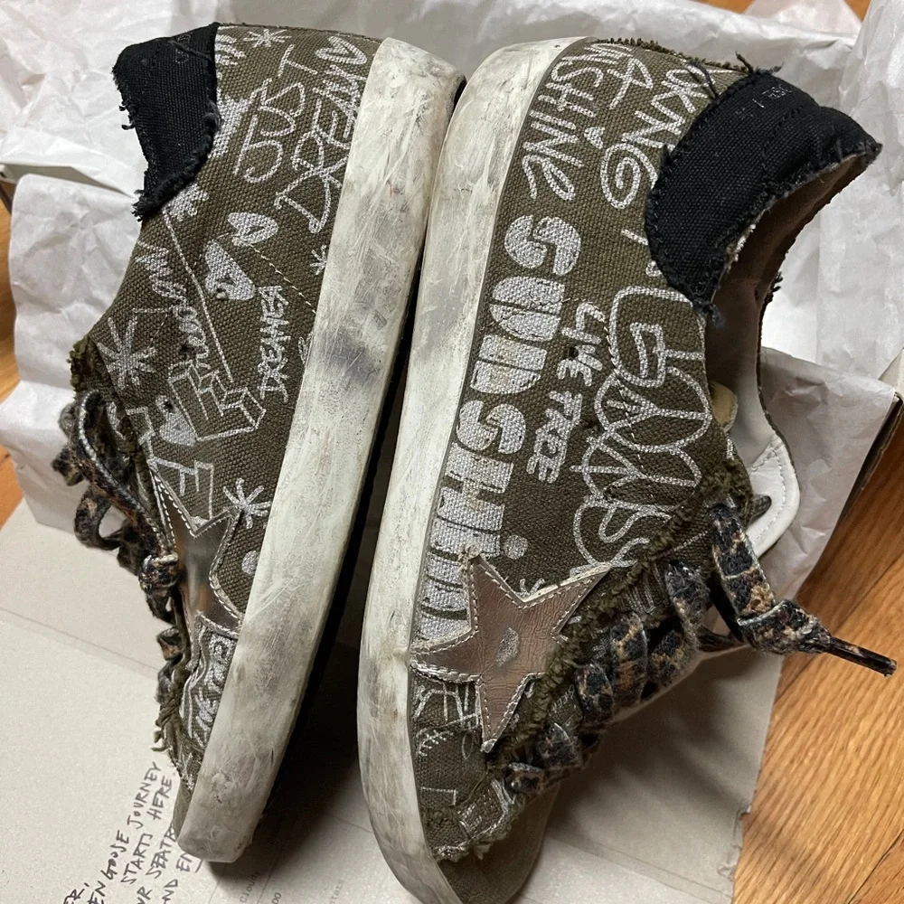 Golden Goose Limited Ed Super-Star sneakers green cotton w/contrasting white 39 - Picture 11 of 16